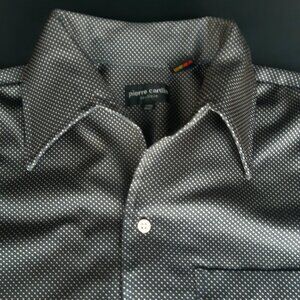 Pierre Cardin Vintage SZ L Black w/ White Polka Dot Men's Button Up Shirt